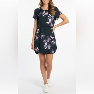 Giamba Floral Studded Grommet Mini Dress Short Sleeve Curves Hem Black Purple L